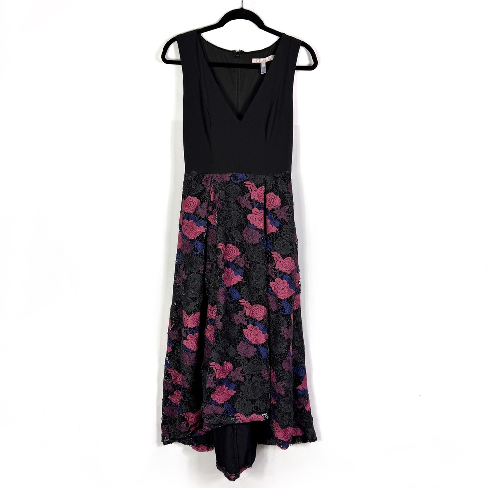 Hutch Lace Plunge Gown Black Pink Floral Dress Sleeveless V-Neck Sz 0 - Picture 5 of 14